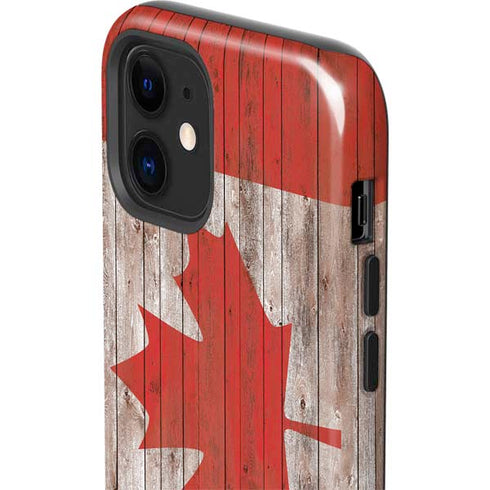 Canadian Flag Dark Wood iPhone 12 Impact Case